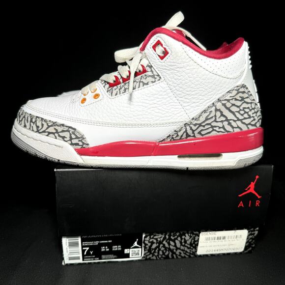 Size 7 - Nike Air Jordan 3 Retro GS Cardinal Red 2022 Shoes - Picture 8 of 8